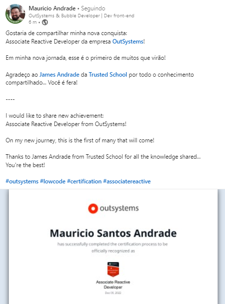 Aluno Mauricio Santos Certificado