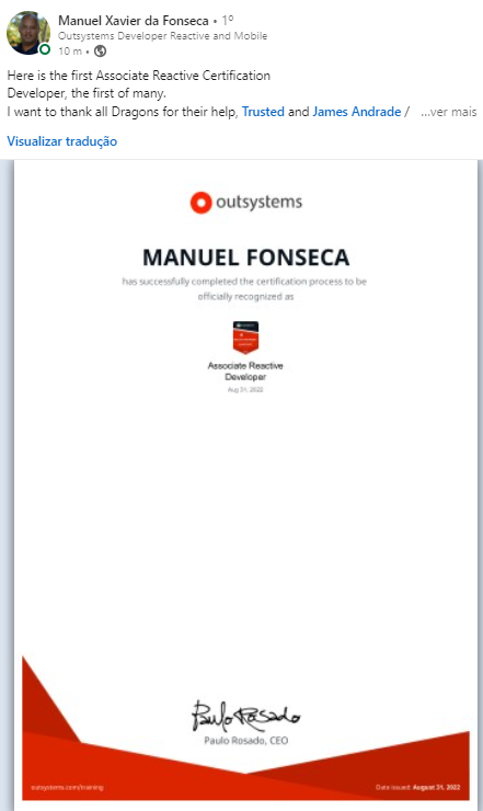 Aluno Manuel Fonseca Certificado